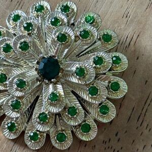 Vintage Silver and Green Brooch